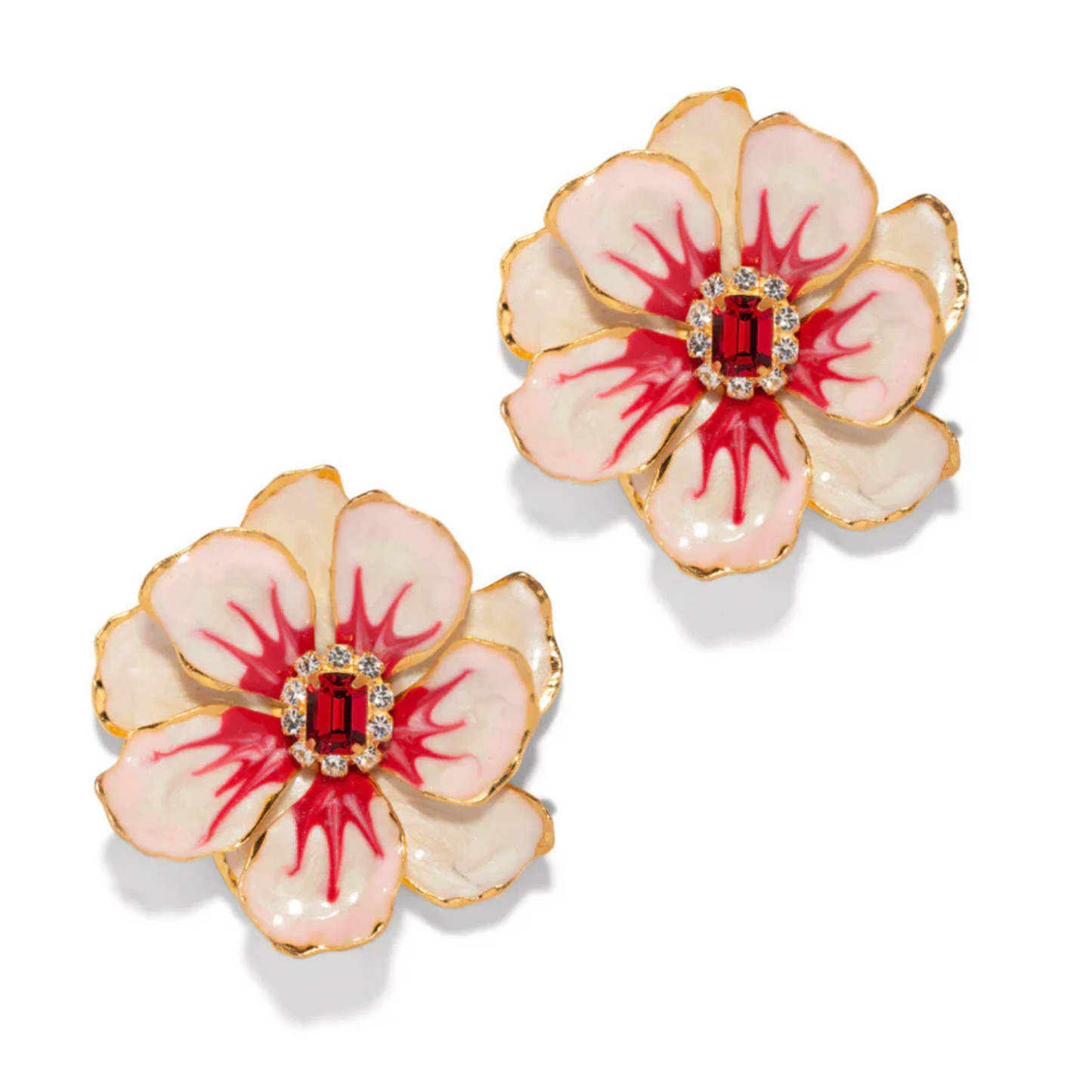 Jewel Box Floral Earrings - Red & White Hibiscus