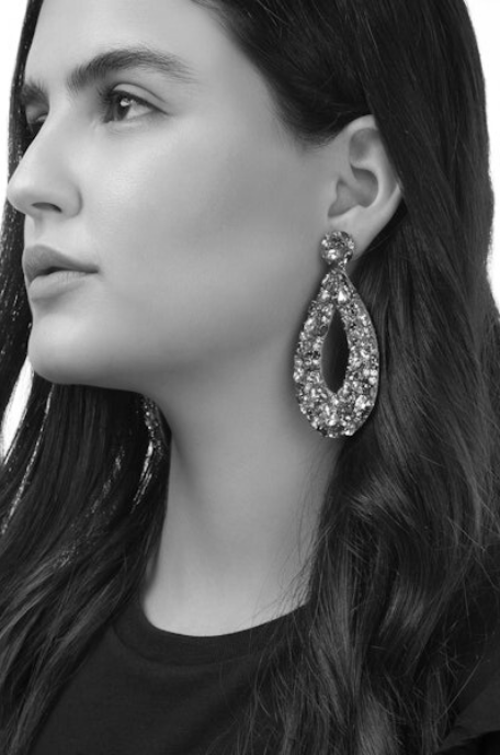 Karen Crystal Clip-On Earrings - Silver