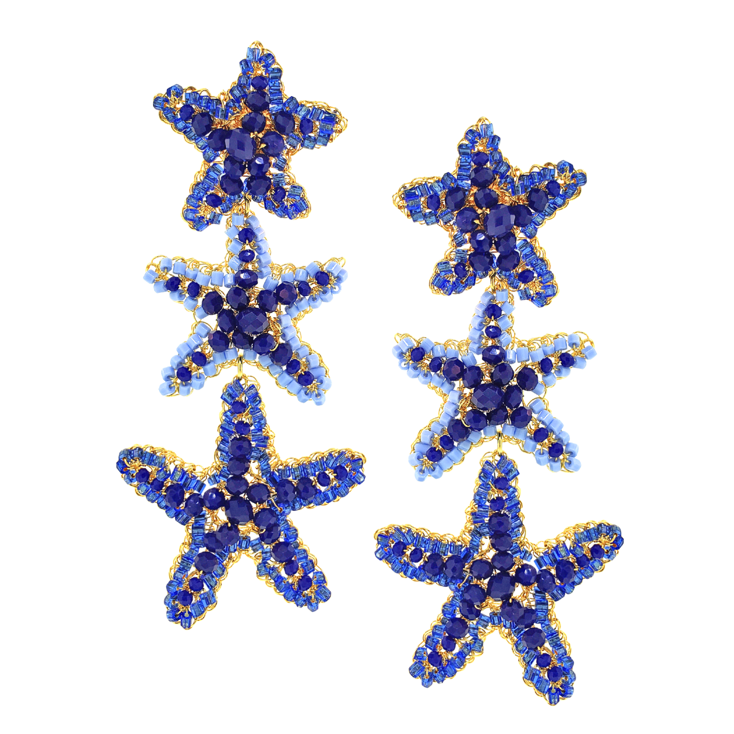 Beaded Sea Star Cascade Earrings - Cobalt Blue