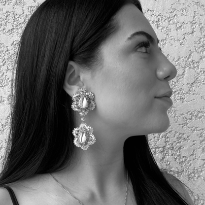 Cowrie Shell Duo Beaded Crochet Drop Earrings