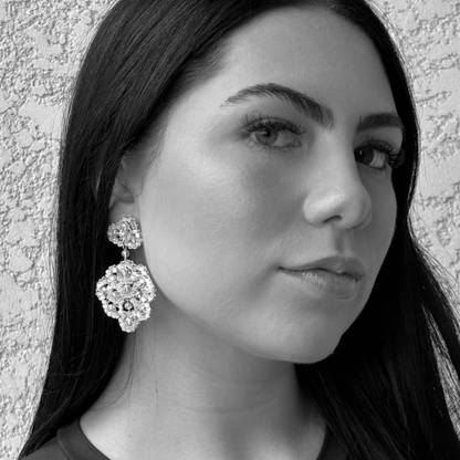 Poppy Beaded Floral Drop Earrings - Aqua