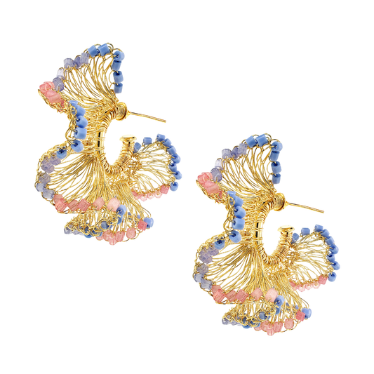 Rio Gold Hoop Earrings - Pink & Blue
