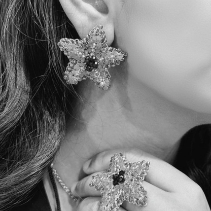 Beaded Sea Star Statement Stud Earrings - Cobalt Blue