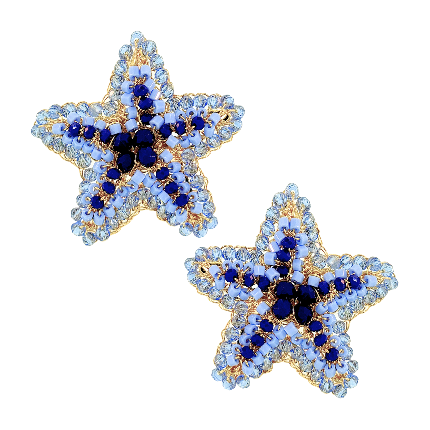 Beaded Sea Star Statement Stud Earrings - Cobalt Blue