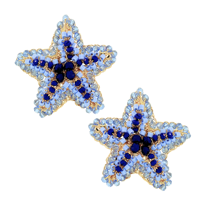 Beaded Sea Star Statement Stud Earrings - Cobalt Blue