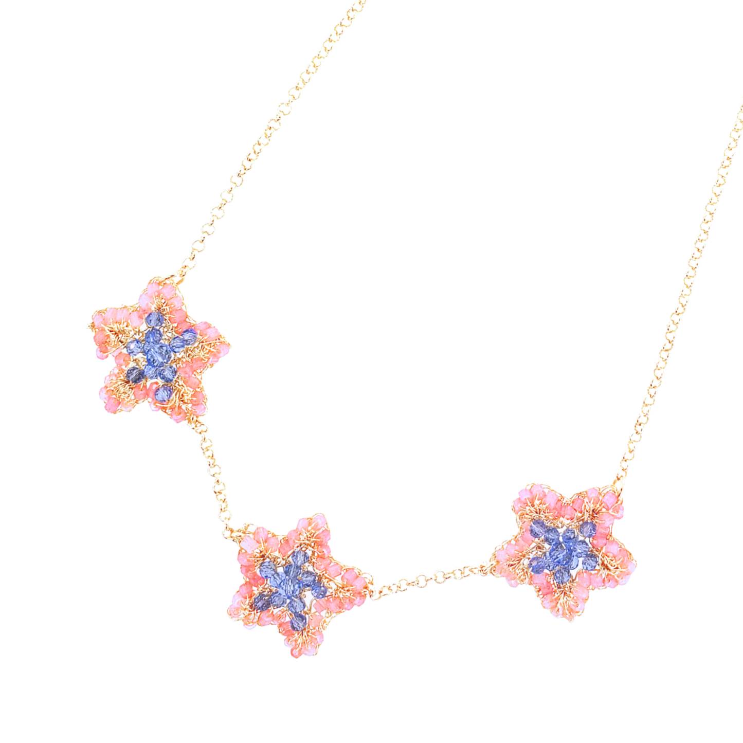 Sea Star Trio Necklace - Pink & Blue
