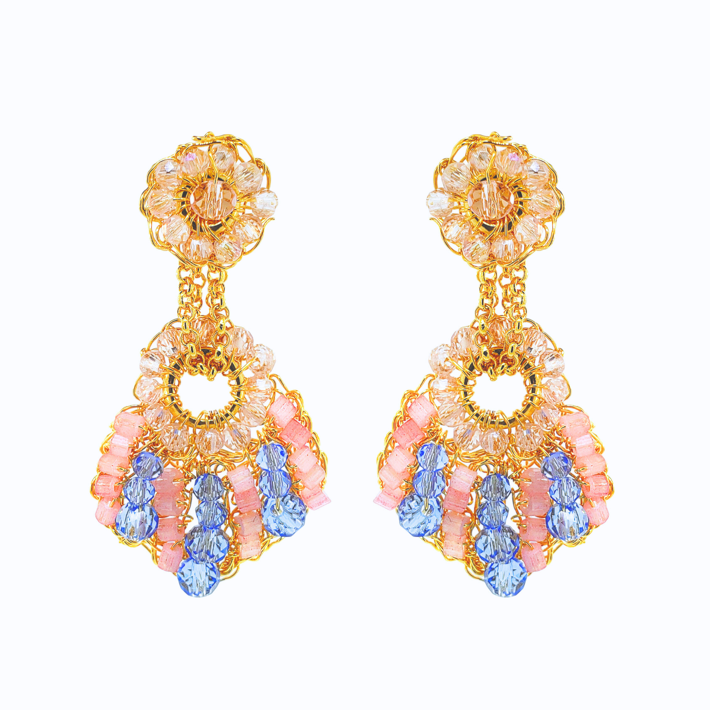 Seashell Beaded Drop Earrings - Pink & Blue