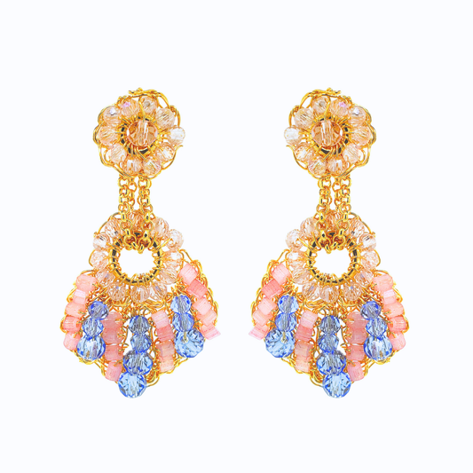 Seashell Beaded Drop Earrings - Pink & Blue