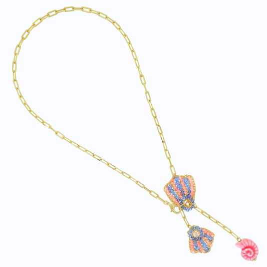 Beaded Seashell Lariat Necklace - Pink & Blue