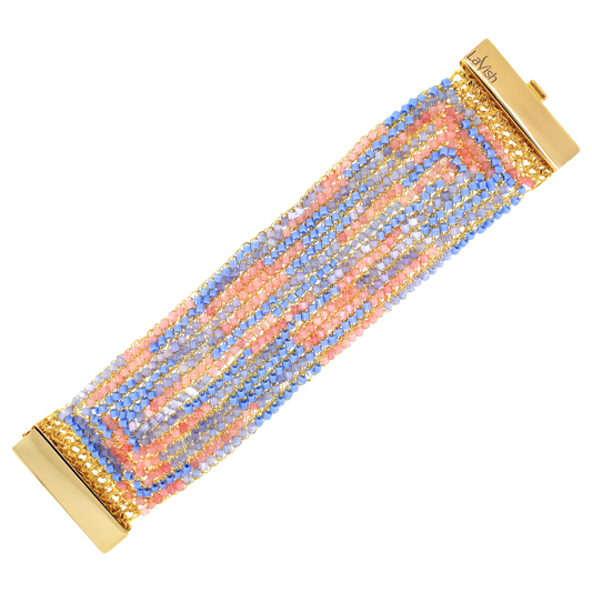 Beaded Mesh Cuff Bracelet - Blue & Pink