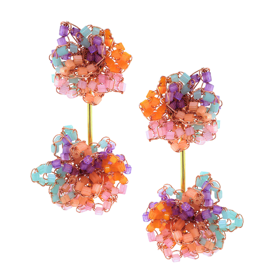 Agatha Beaded Pom-Pom Drop Earrings