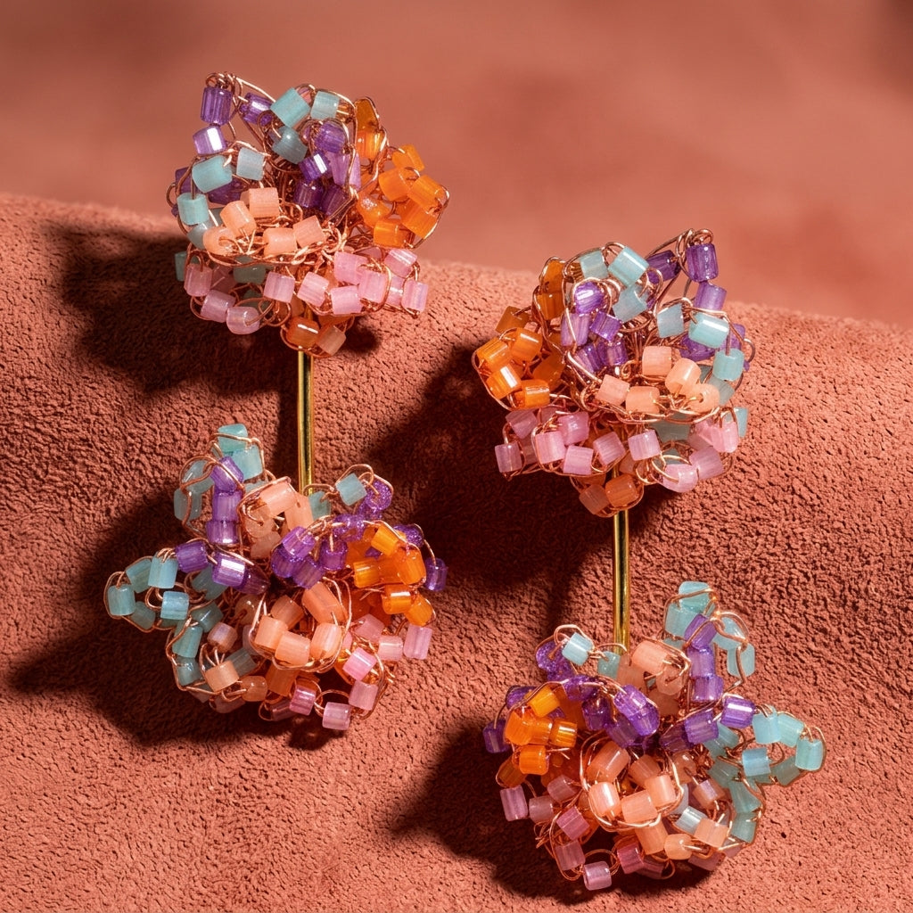 Agatha Beaded Pom-Pom Drop Earrings