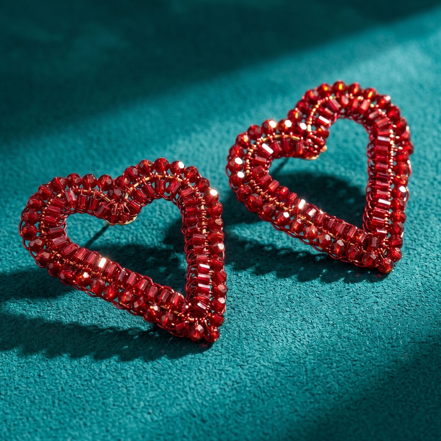 Amour Heart Beaded Earrings - Cherry Red