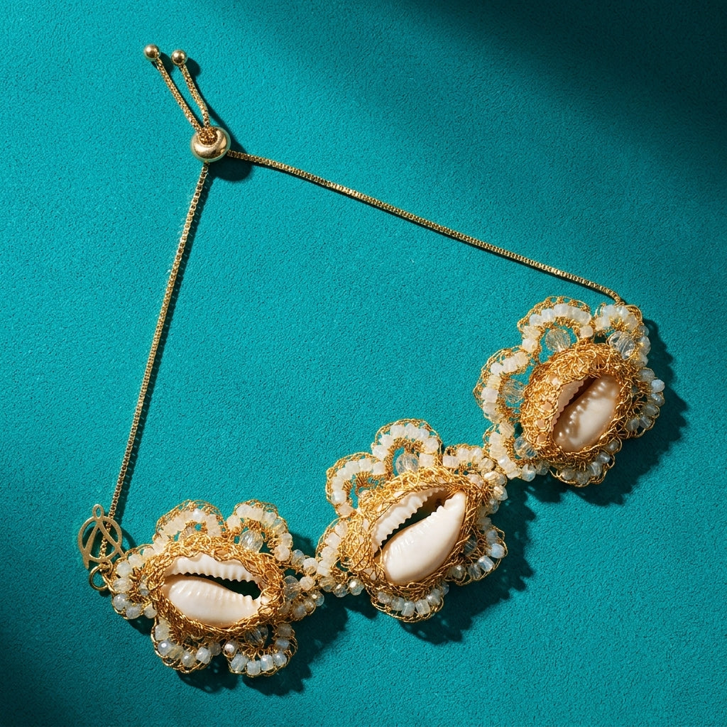Cowrie Shell Beaded Crochet Bracelet