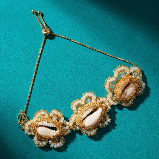 Cowrie Shell Beaded Crochet Bracelet