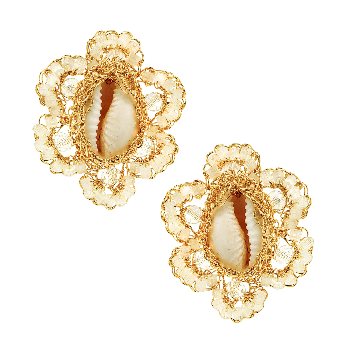 Cowrie Shell Beaded Crochet Stud Earrings