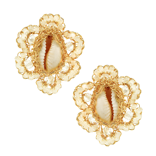 Cowrie Shell Beaded Crochet Stud Earrings