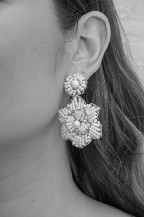 Double-Layer Blossom Beaded Floral Drop Earrings - Aqua