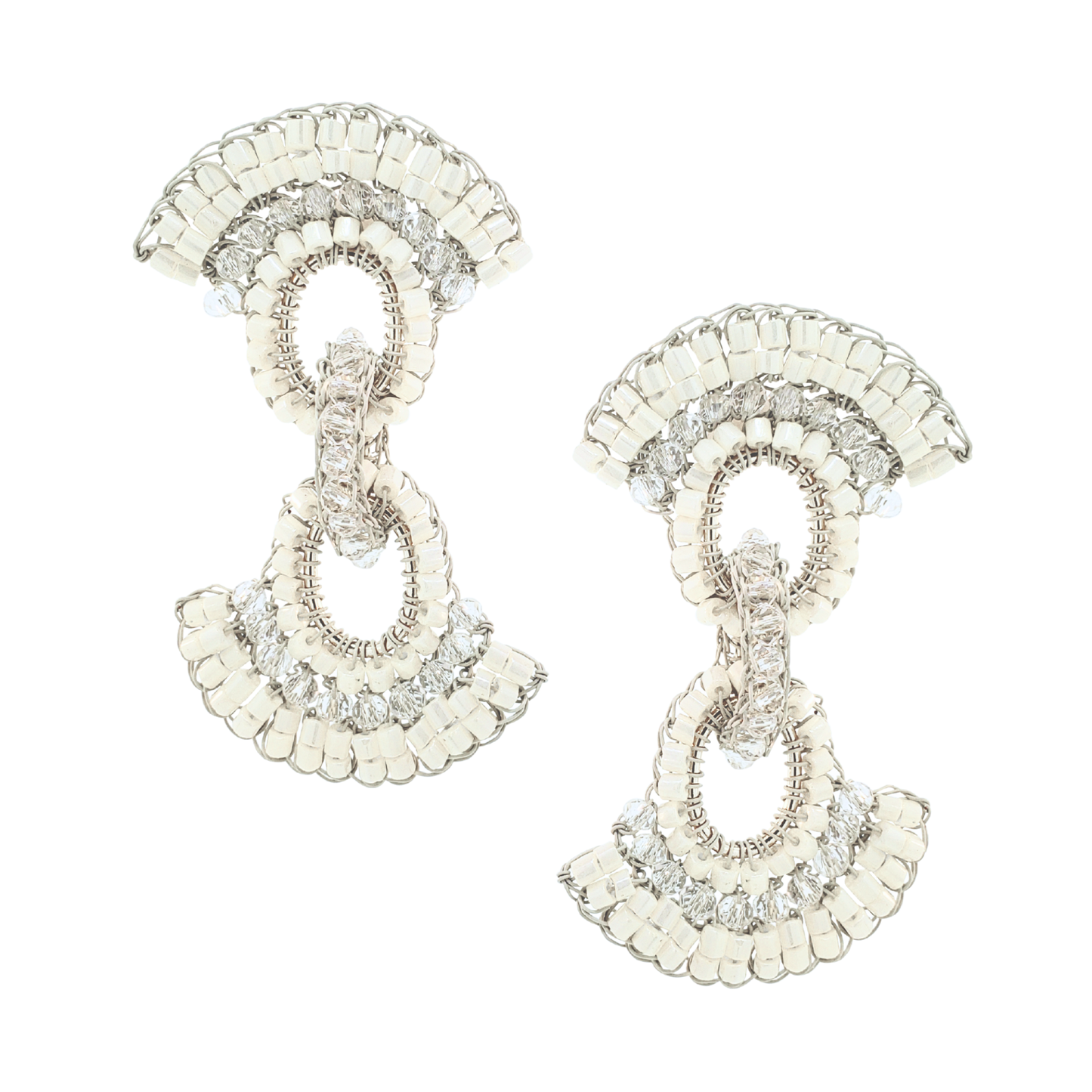 Hannah Beaded Drop Earrings - White & Silver