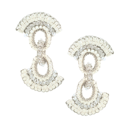 Hannah Beaded Drop Earrings - White & Silver