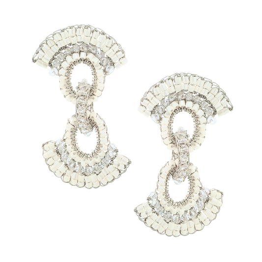 Hannah Beaded Drop Earrings - White & Silver