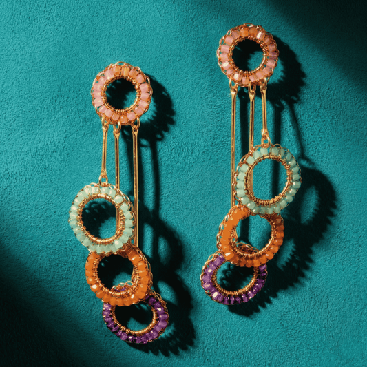 Nora Triple Beaded Circle Drop Earrings
