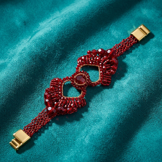 Queen of Hearts Beaded Bracelet - Cherry Red