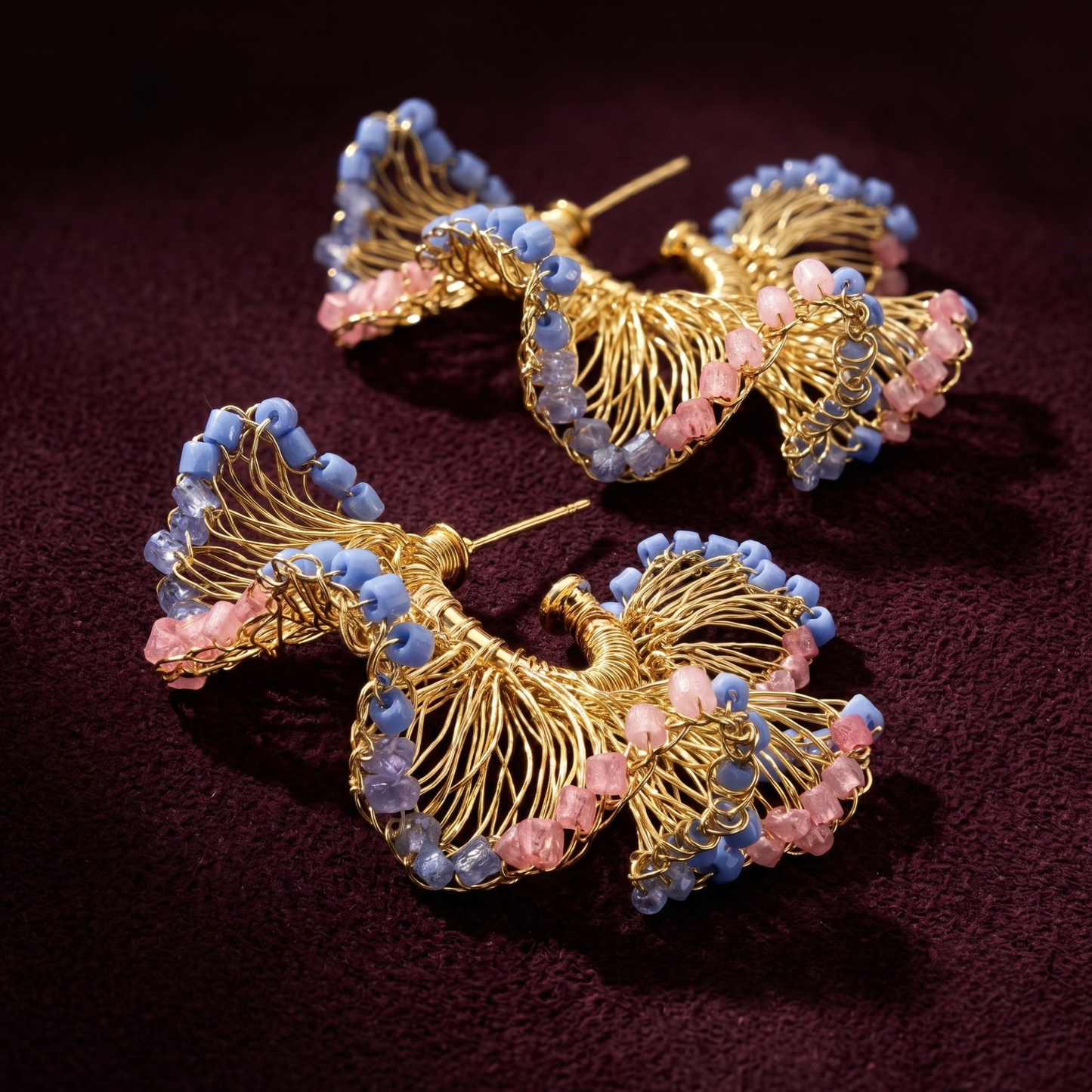 Rio Gold Hoop Earrings - Pink & Blue