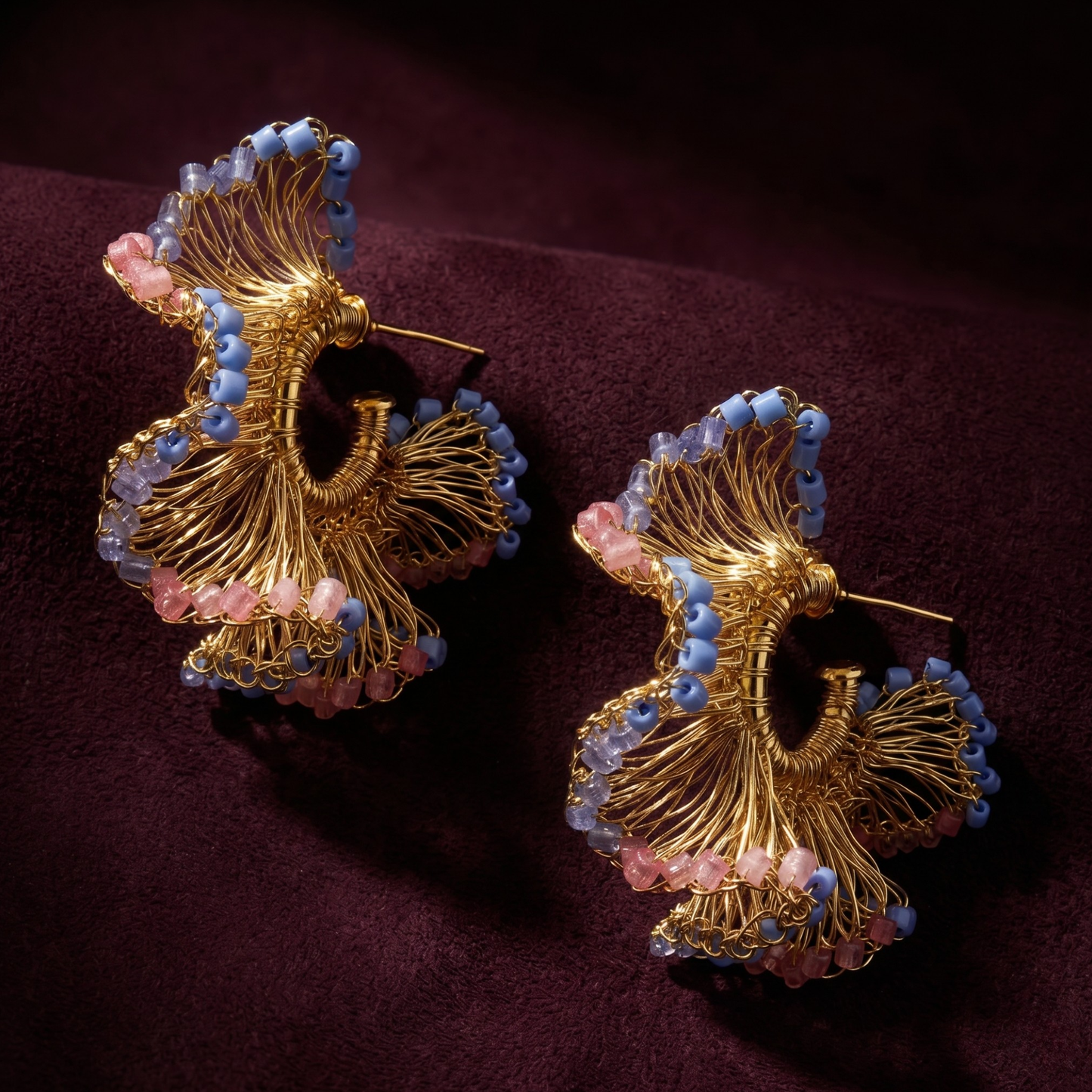 Rio Gold Hoop Earrings - Pink & Blue