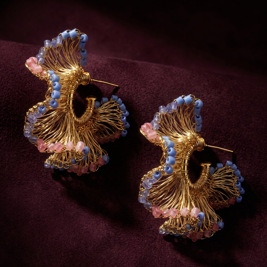 Rio Gold Hoop Earrings - Pink & Blue