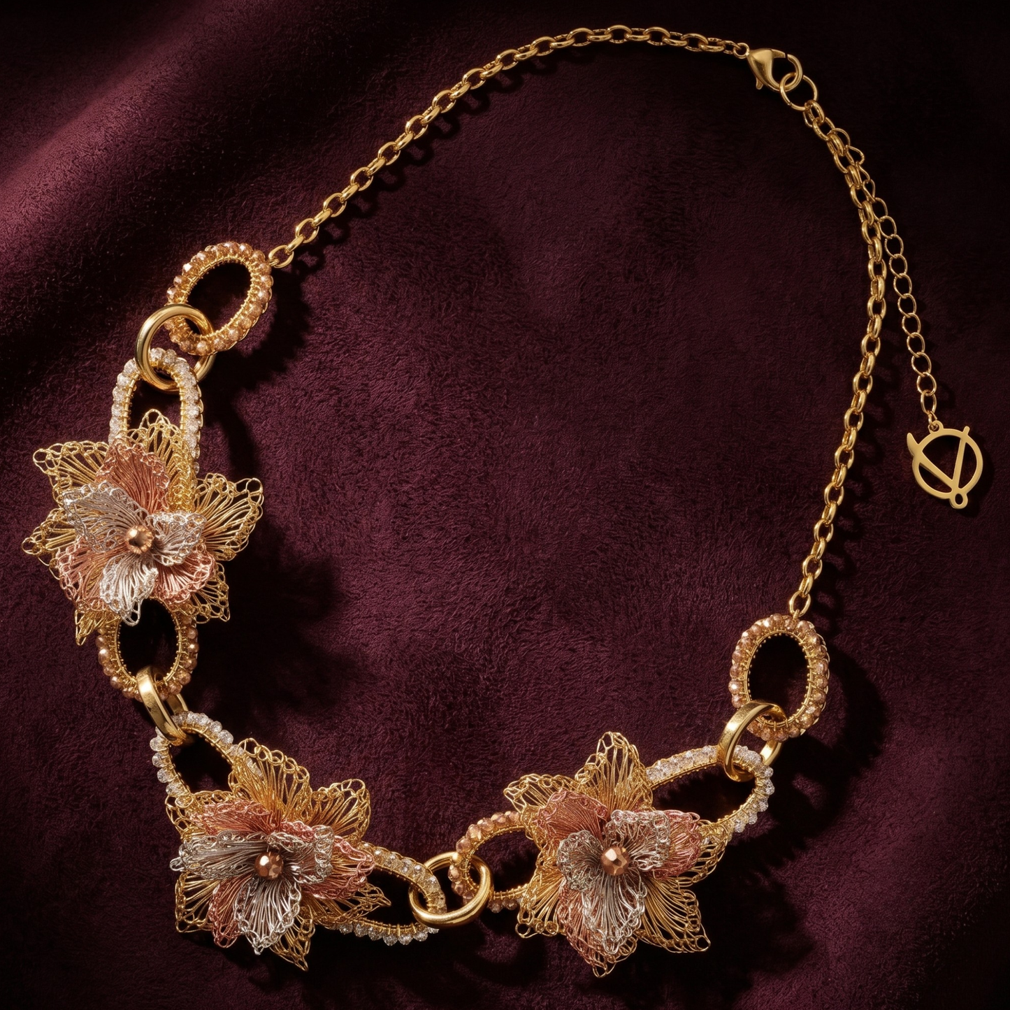 Rose Links Necklace - Gold Trio