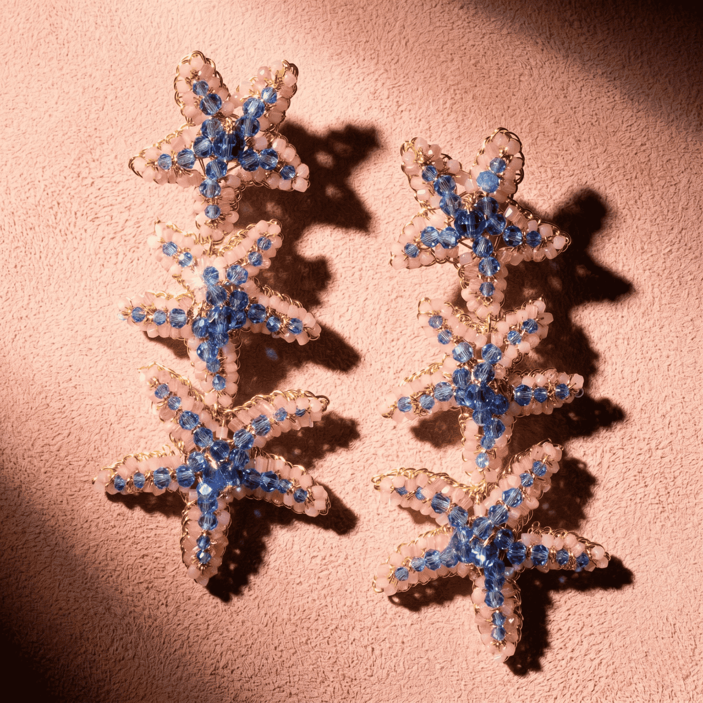 Beaded Sea Star Cascade Earrings - Pink & Blue