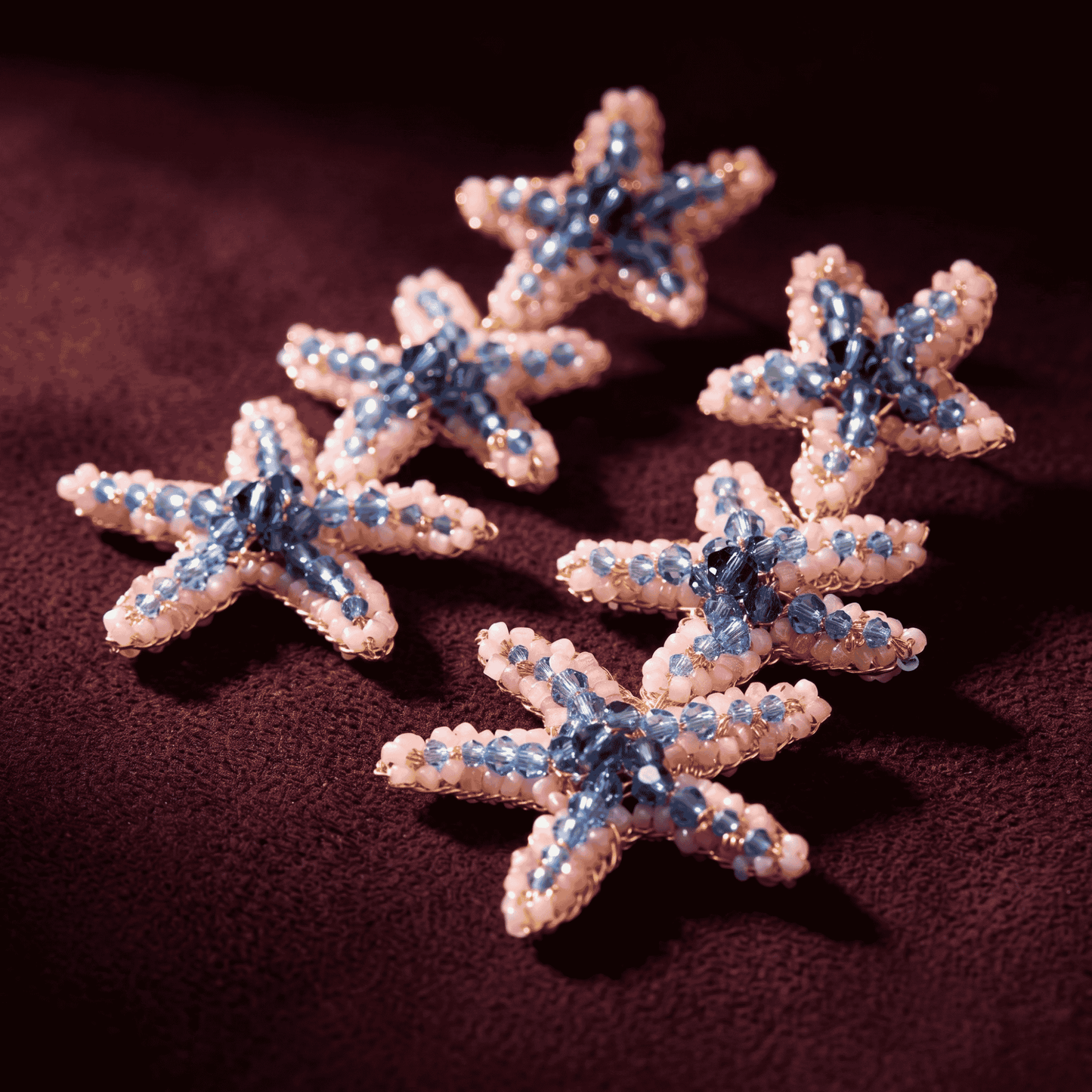 Beaded Sea Star Cascade Earrings - Pink & Blue