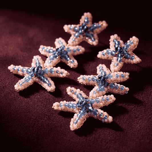 Beaded Sea Star Cascade Earrings - Pink & Blue