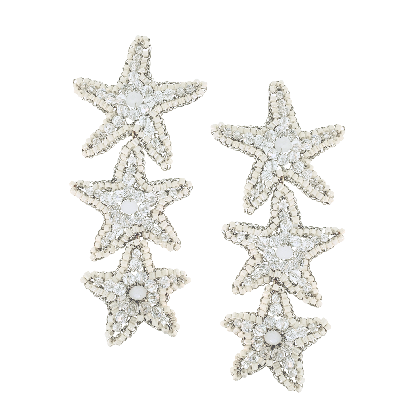 Sea Star Cascade Earrings - White & Silver