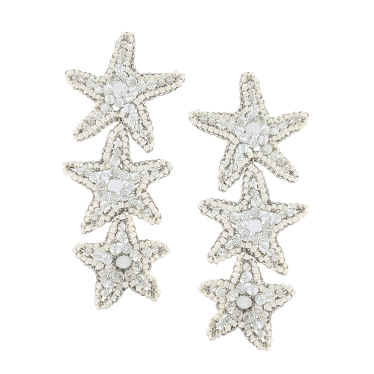 Sea Star Cascade Earrings - White & Silver