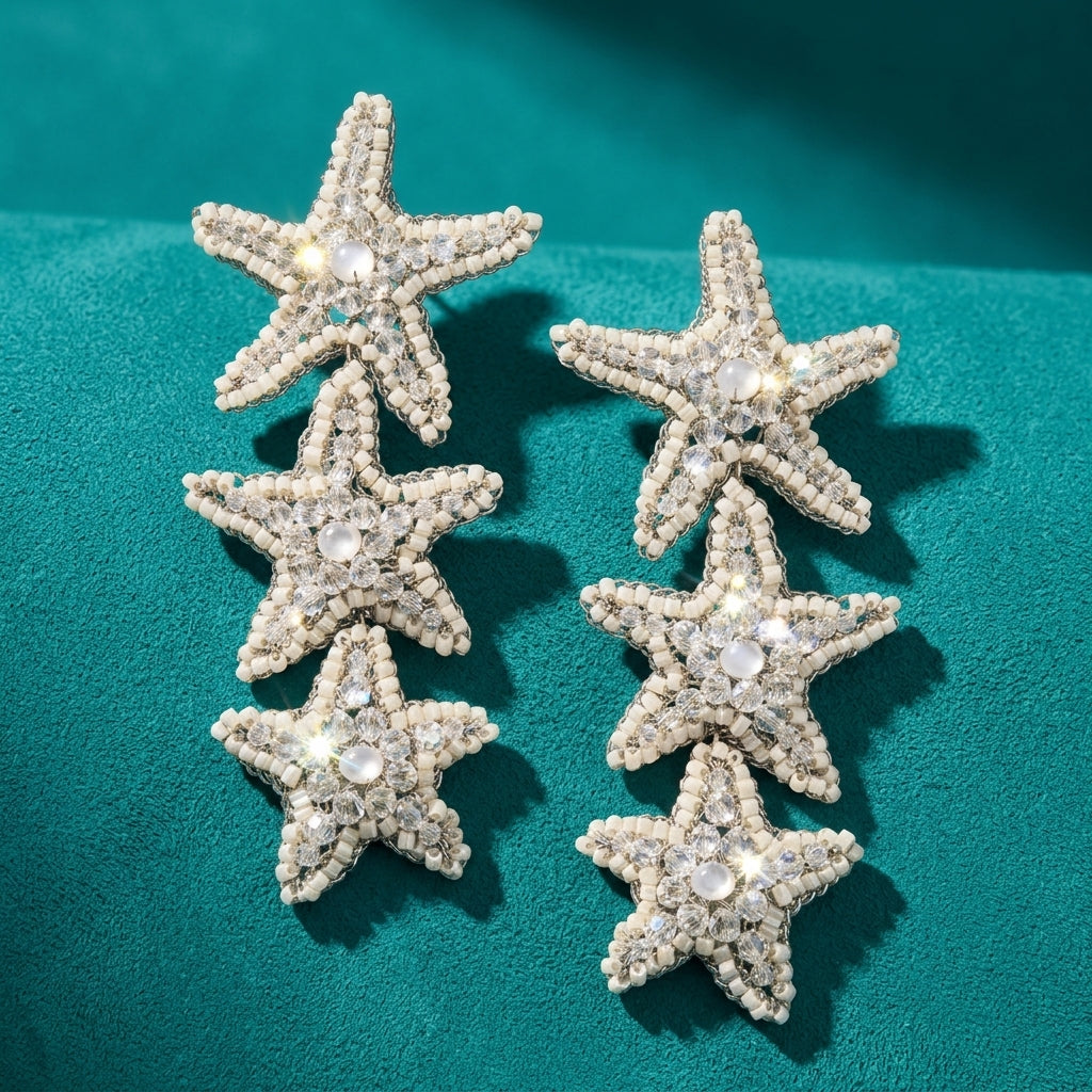 Sea Star Cascade Earrings - White & Silver