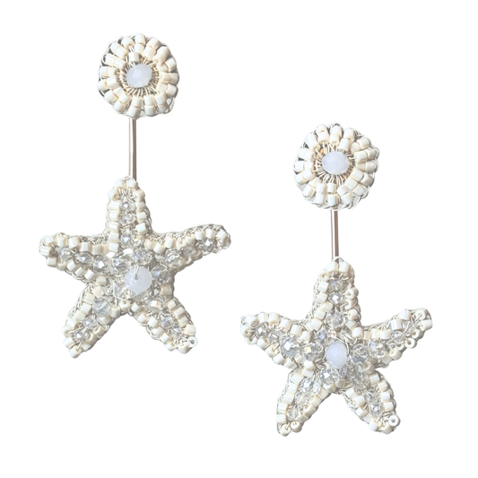 Sea Star Dangle Earrings - White & Silver