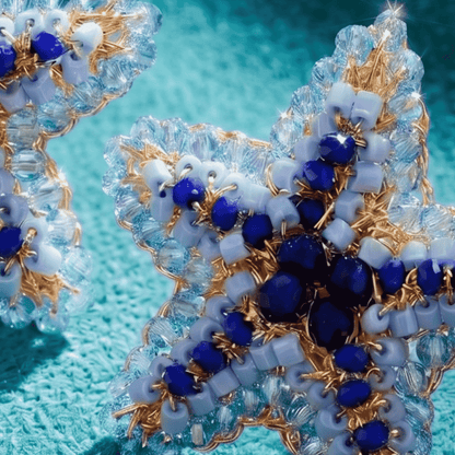 Beaded Sea Star Statement Stud Earrings - Cobalt Blue