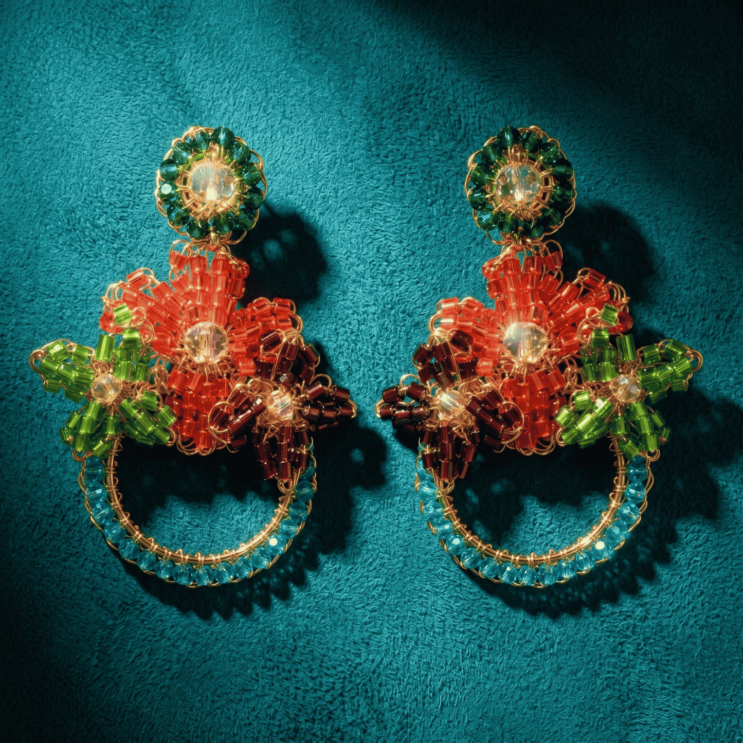 Garden Multicolor Beaded Floral Halo Drop Earrings