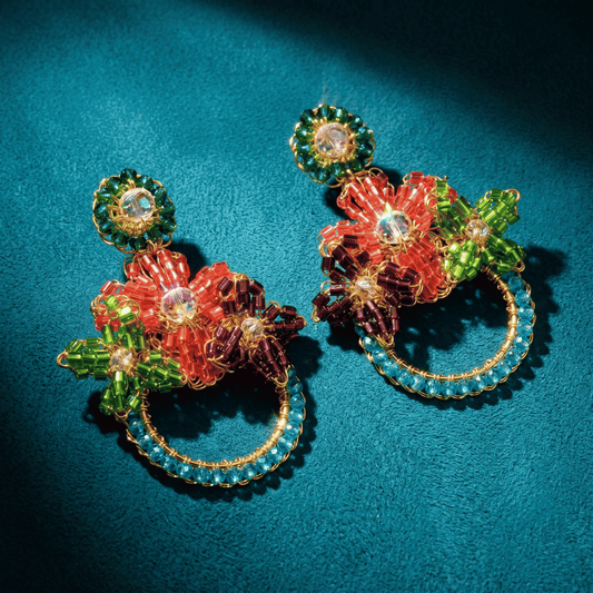 Garden Multicolor Beaded Floral Halo Drop Earrings