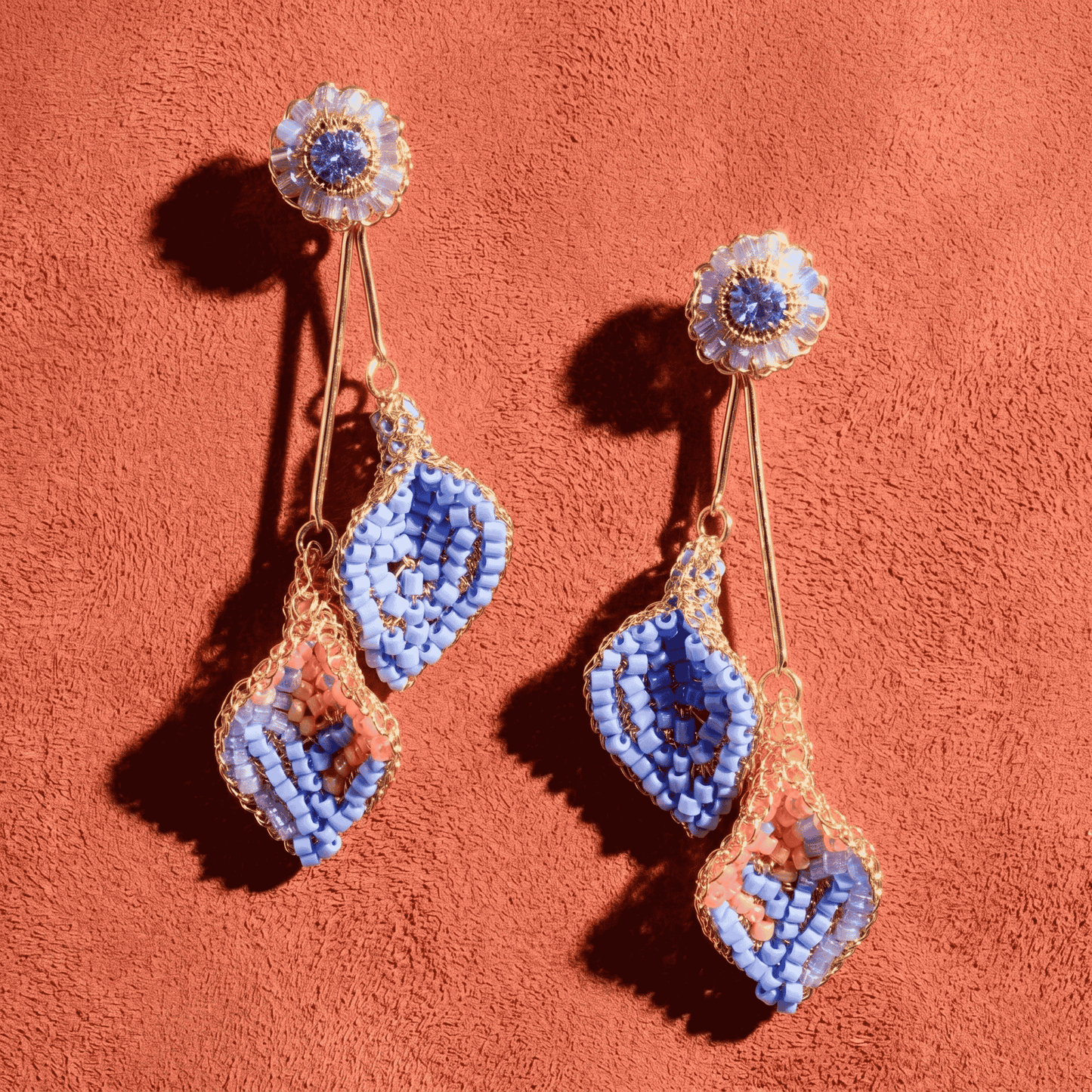 Tulip Duo Drop Earrings - Blue & Pink