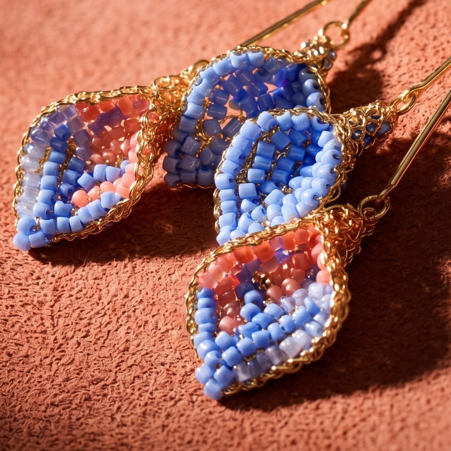 Tulip Duo Drop Earrings - Blue & Pink