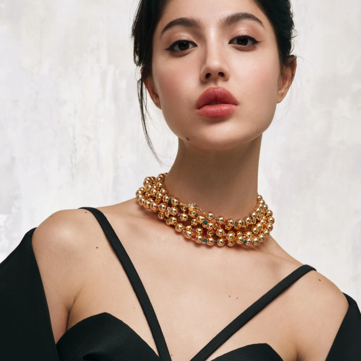 Ilka Multi-Strand Beaded Collar Necklace - Gold Gumdrops