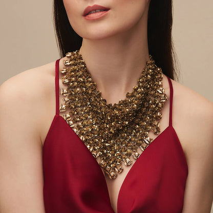 Asmi Gold Rosette Bib Necklace