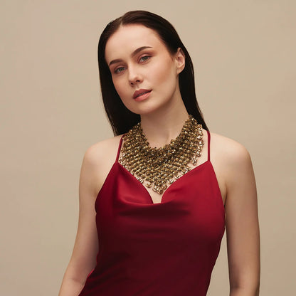 Asmi Gold Rosette Bib Necklace
