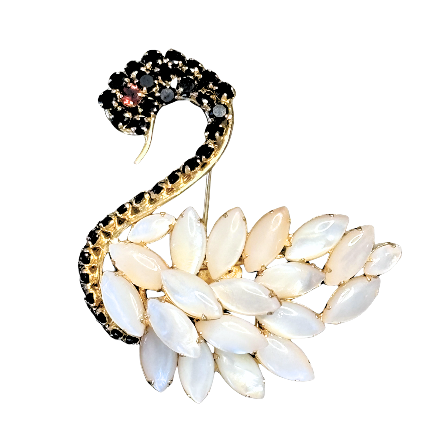 Odette Swan Brooch - Onyx & Mother of Pearl