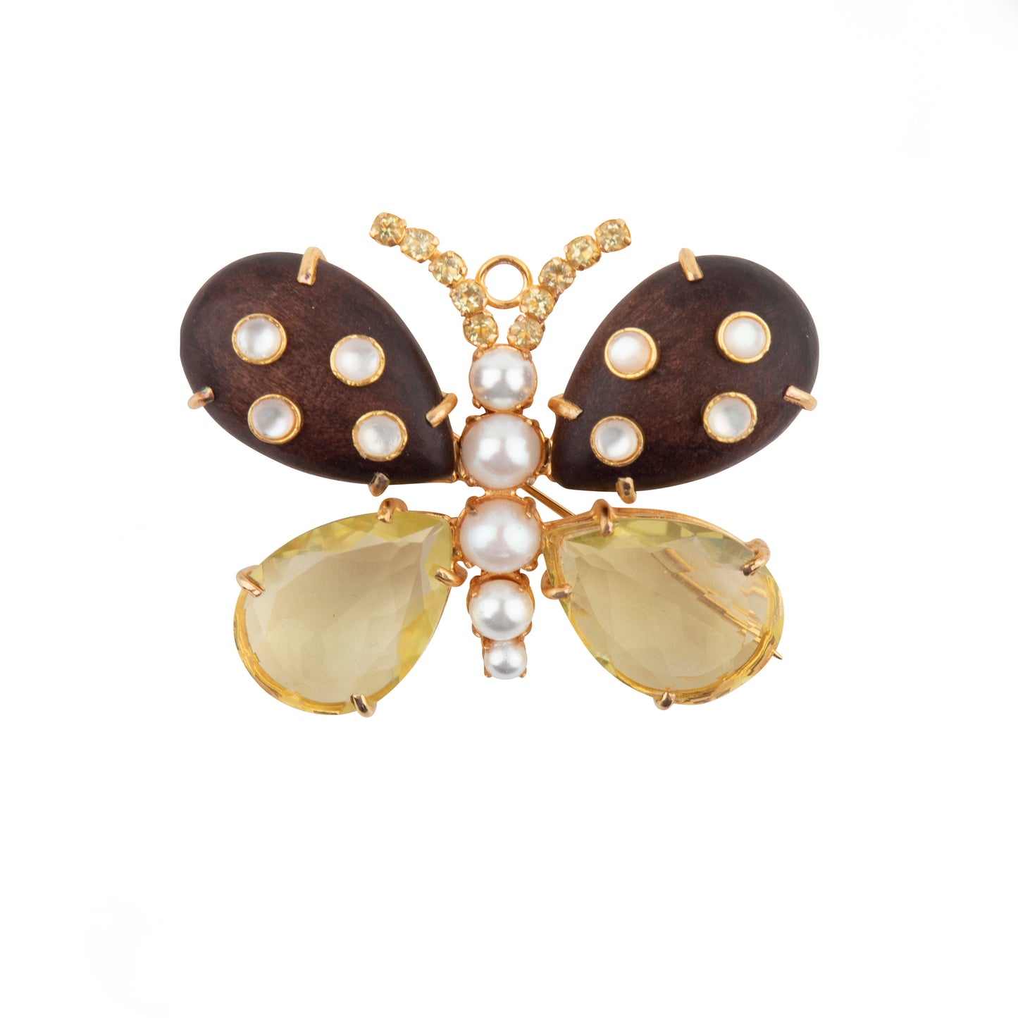 Aspen Butterfly Brooch - Wood & Lemon Quartz