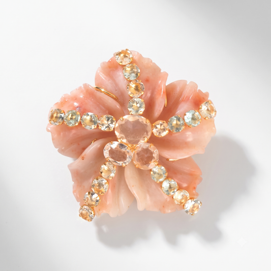 Alondra Floral Brooch - Peach Quartzite