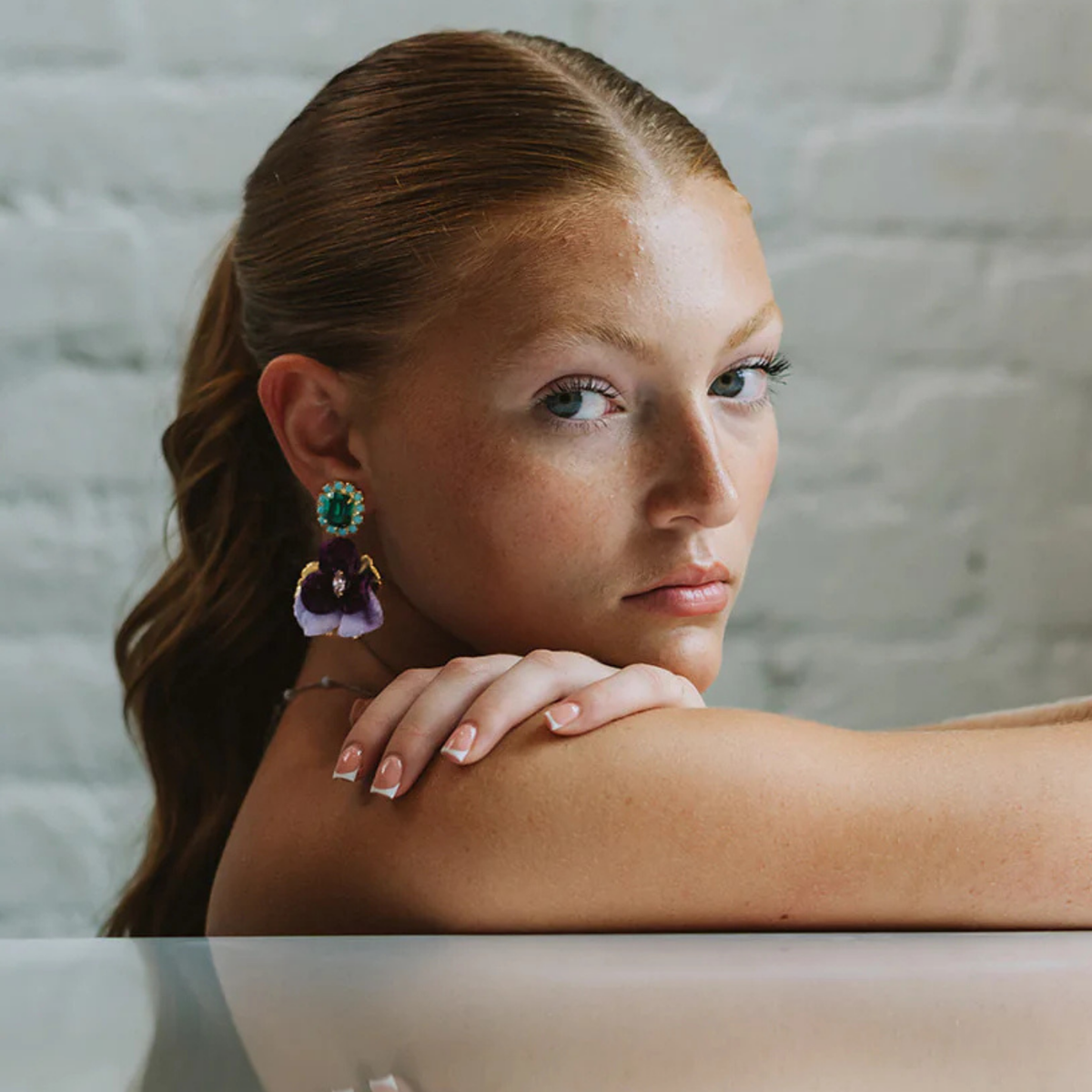 Pansy Drop Earrings - Purple & Green